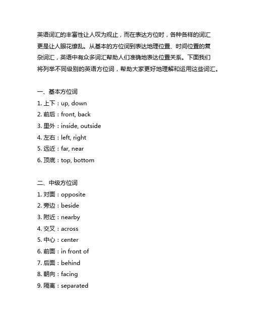 3456年级英语所有方位的词