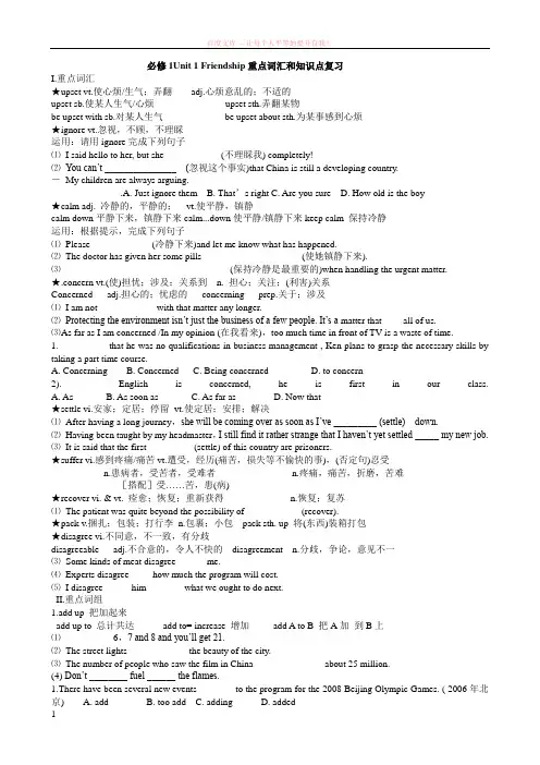 必修1unit1friendship重点词汇和知识点复习 (1)