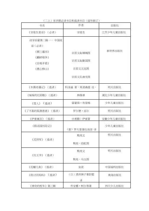 (完整版)二年级上学期必读书目和选读书目