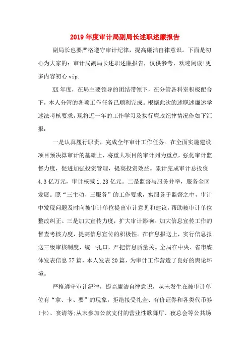2019年度审计局副局长述职述廉报告