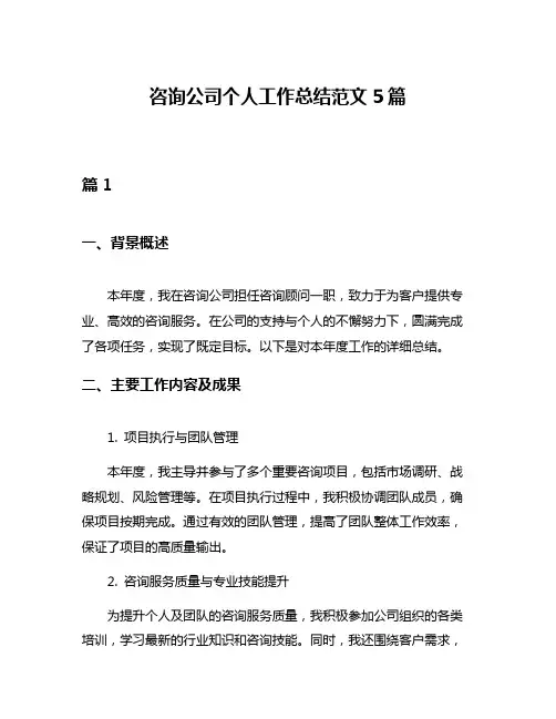 咨询公司个人工作总结范文5篇