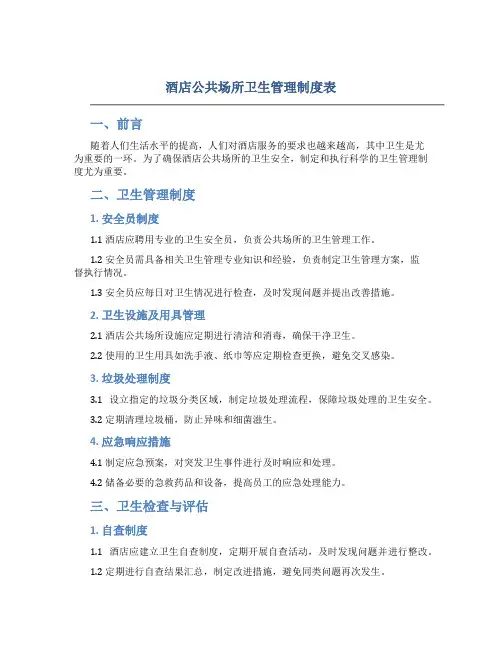 酒店公共场所卫生管理制度表