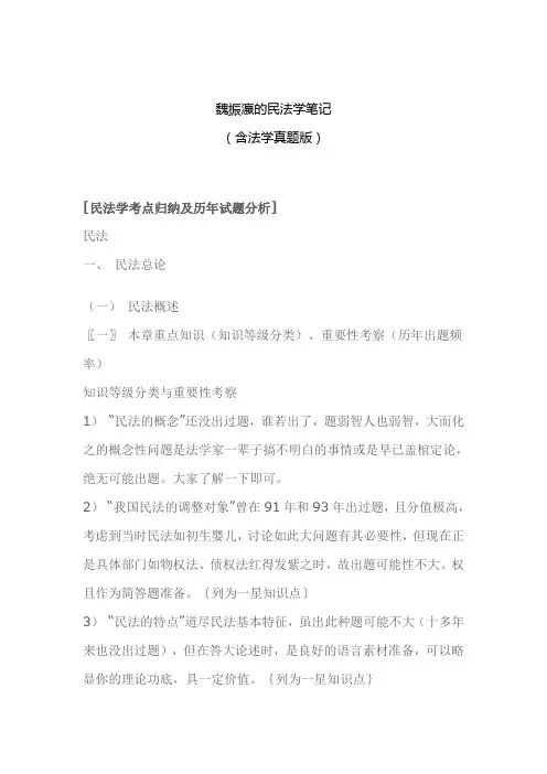 2012魏振瀛的民法学笔记(含真题)