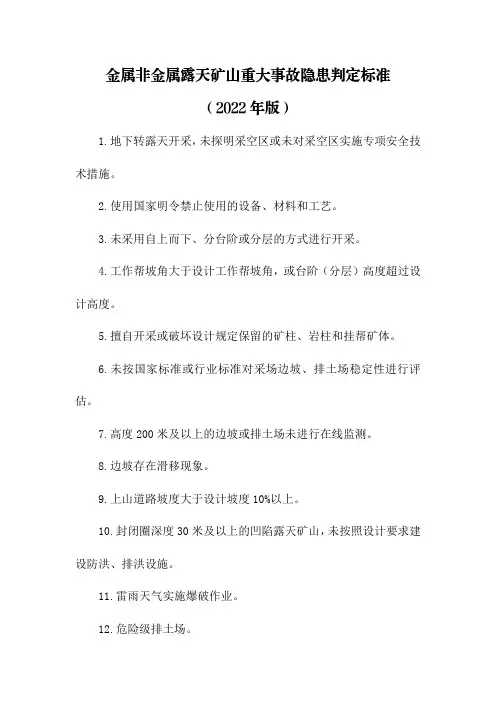 金属非金属露天矿山重大事故隐患判定标准(2022年版)