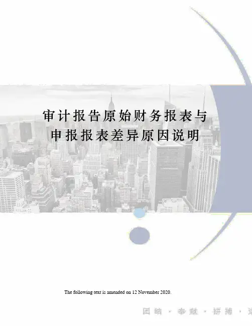 审计报告原始财务报表与申报报表差异原因说明