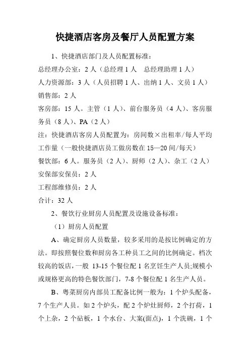 快捷酒店客房及餐厅人员配置方案