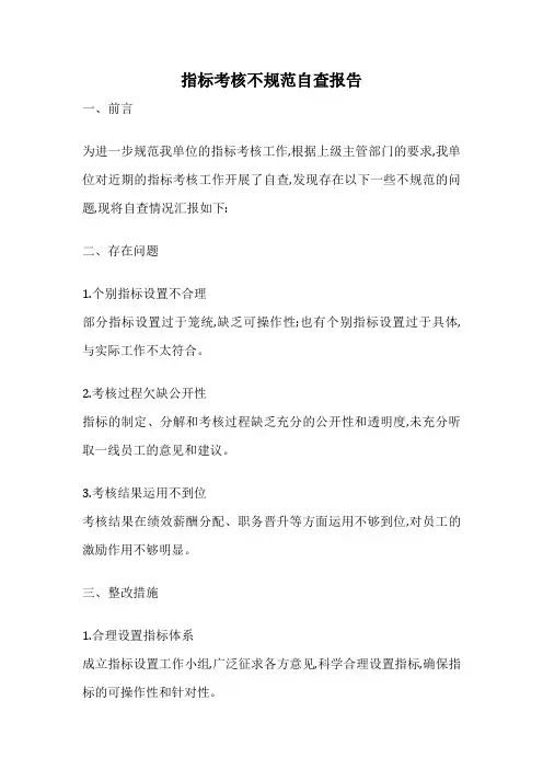 指标考核不规范自查报告