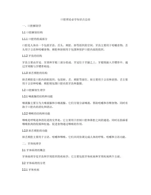 口腔理论必学知识点总结