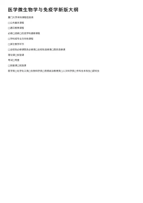 医学微生物学与免疫学新版大纲