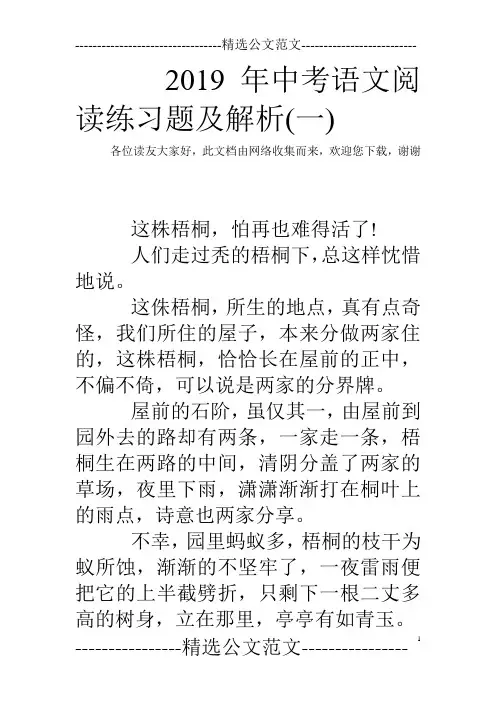 2019年中考语文阅读练习题及解析(一)