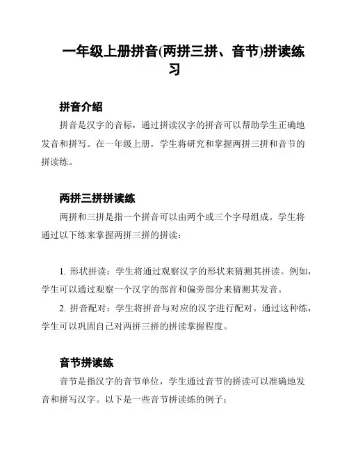一年级上册拼音(两拼三拼、音节)拼读练习