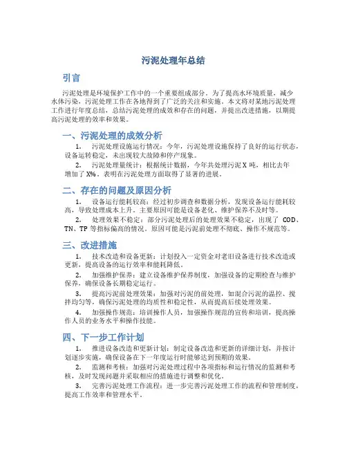 污泥处理年总结