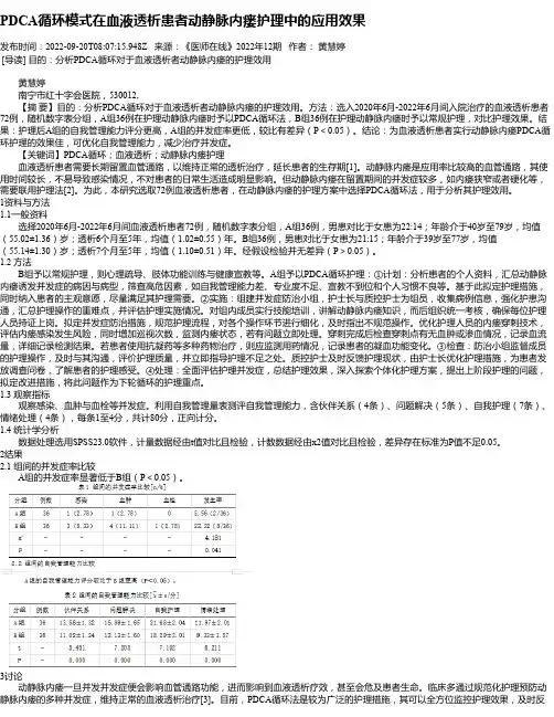 PDCA循环模式在血液透析患者动静脉内瘘护理中的应用效果