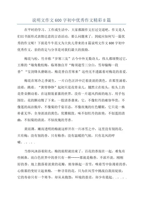 说明文作文600字初中优秀作文精彩8篇