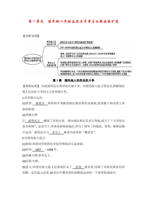 【人教部编】九年级下册历史知识点：第一单元 殖民地人民的反抗与资本主义制度的扩展