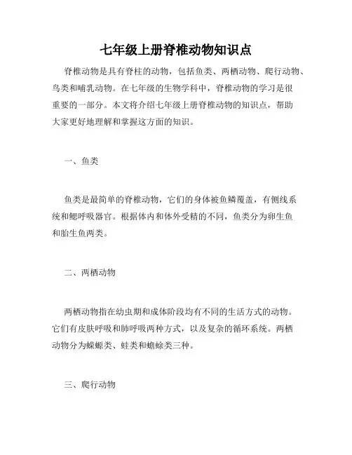 七年级上册脊椎动物知识点