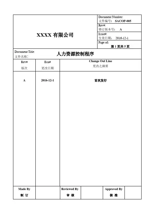 SACOP-005人力资源控制程序A版