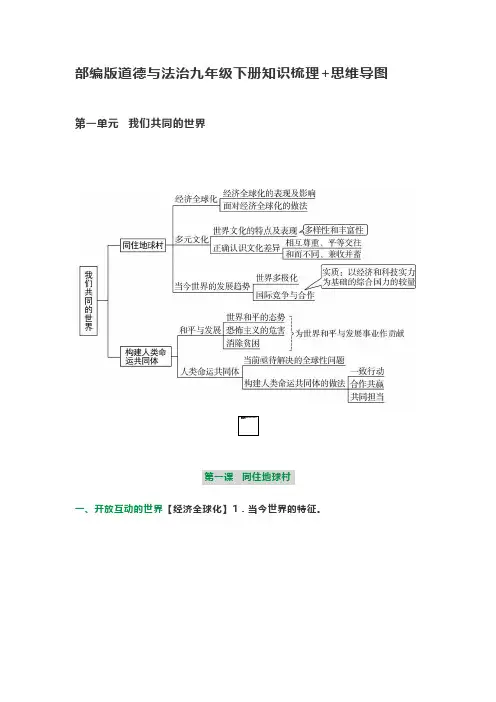 统编人教部编版九年级下册道德与法治知识梳理+思维导图