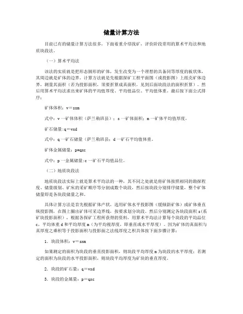 储量计算方法