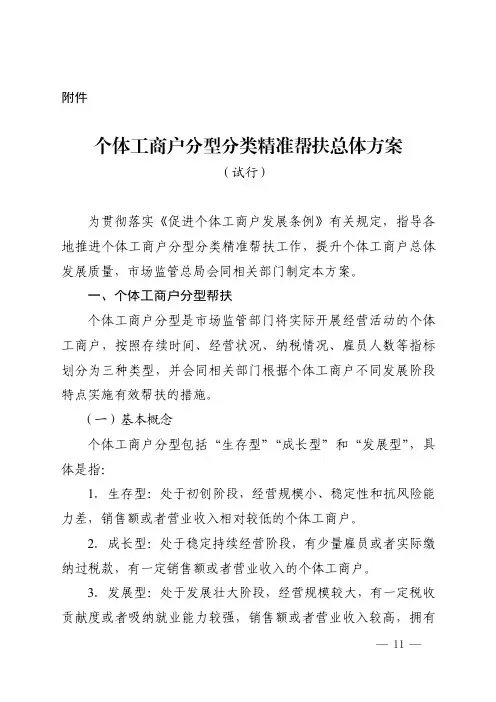 个体工商户分型分类精准帮扶总体方案(试行) 