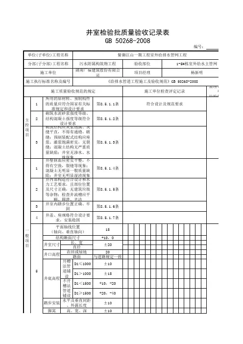 井室检验批质量验收记录表