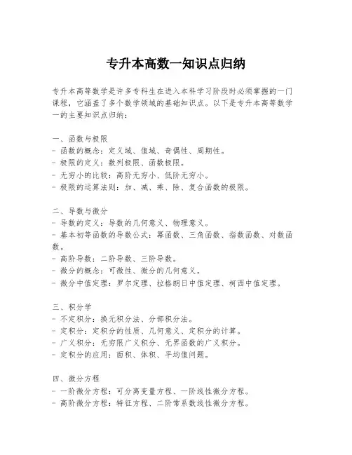 专升本高数一知识点归纳