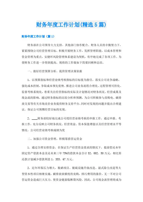 财务年度工作计划(精选5篇)