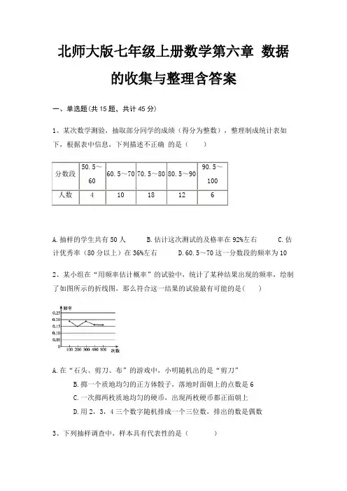 北师大版七年级上册数学第六章 数据的收集与整理含答案(真题汇编)