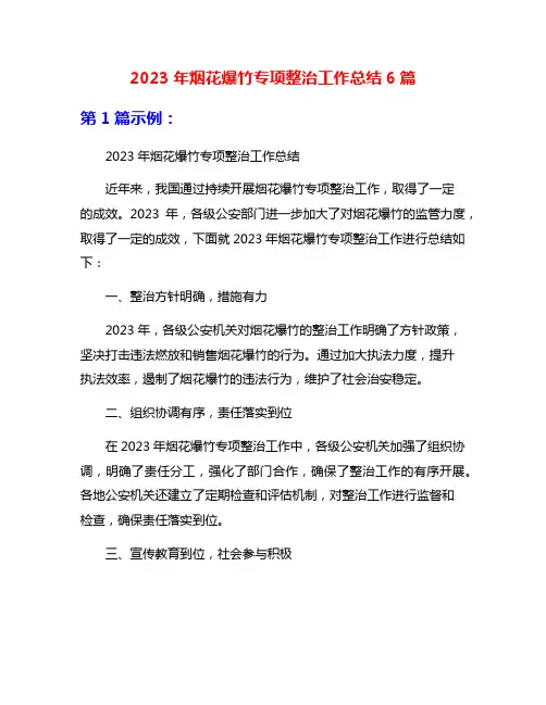2023年烟花爆竹专项整治工作总结6篇