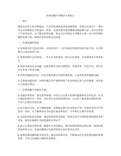 饮酒问题专项整治方案范文