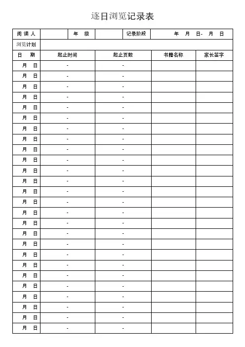 每日阅读记录表