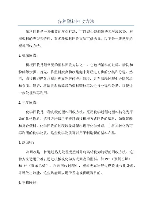 各种塑料回收方法