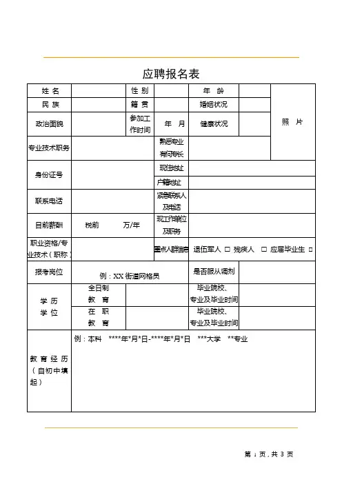 应聘报名表格 (3)