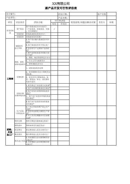 新产品开发可行性评估表
