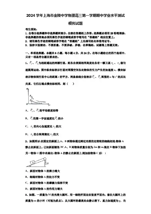 2024学年上海市金陵中学物理高三第一学期期中学业水平测试模拟试题含解析