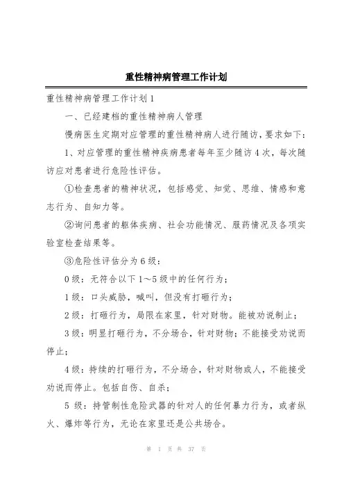 重性精神病管理工作计划