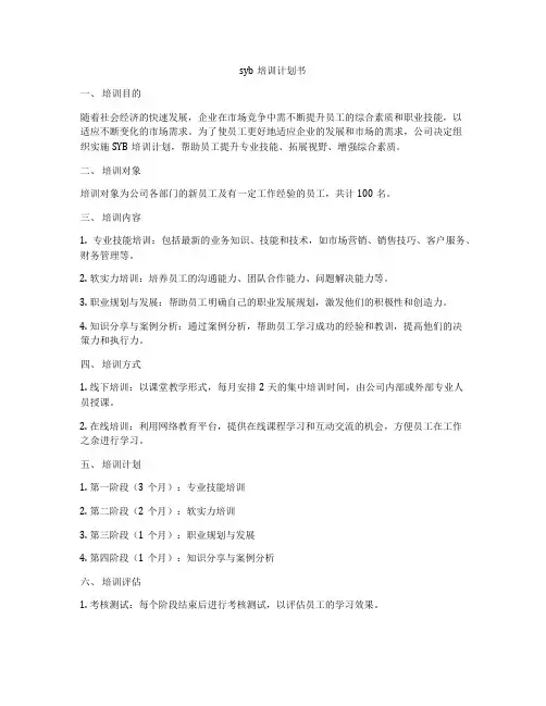 syb培训计划书