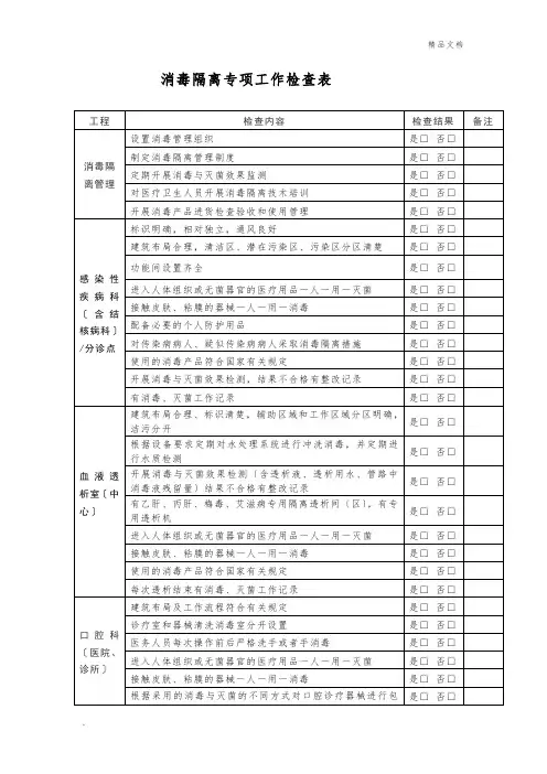 消毒隔离检查表