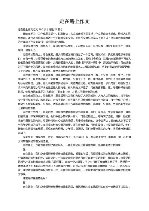 走在路上作文范文800字（精选28篇）