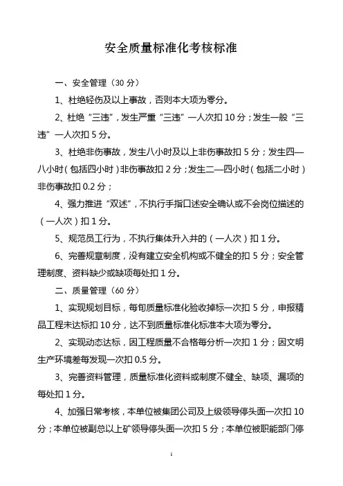 安全质量标准化考核标准