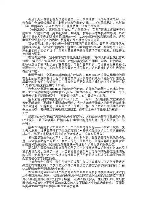 观后感公民凯恩鲁迅笔下的人生百态