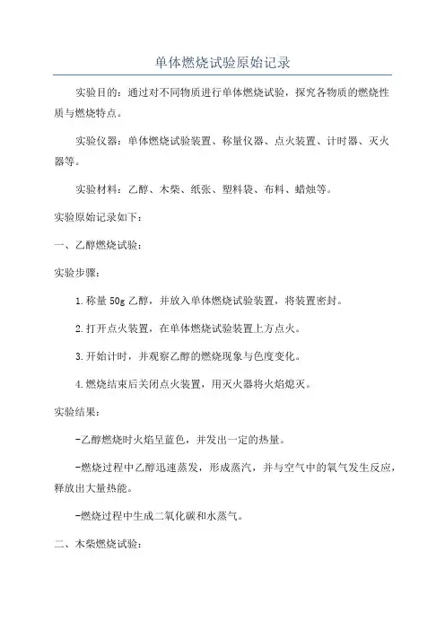 单体燃烧试验原始记录