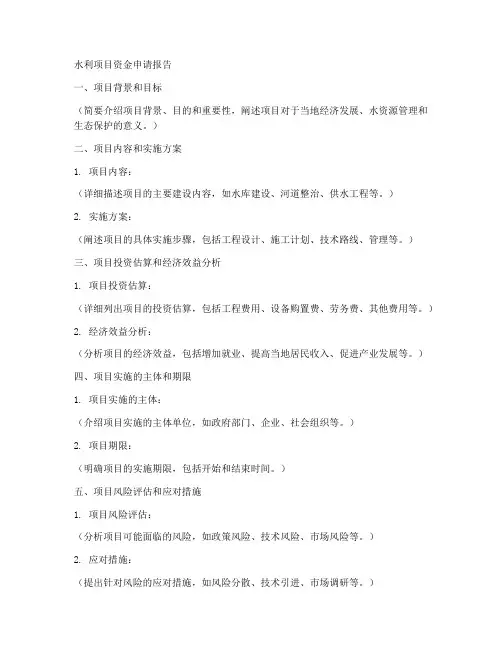 水利项目打报告申请书模板