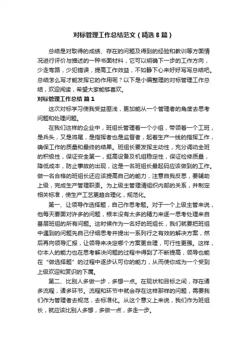 对标管理工作总结范文(精选8篇)
