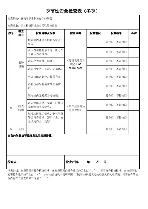 季节性安全检查表(冬季)