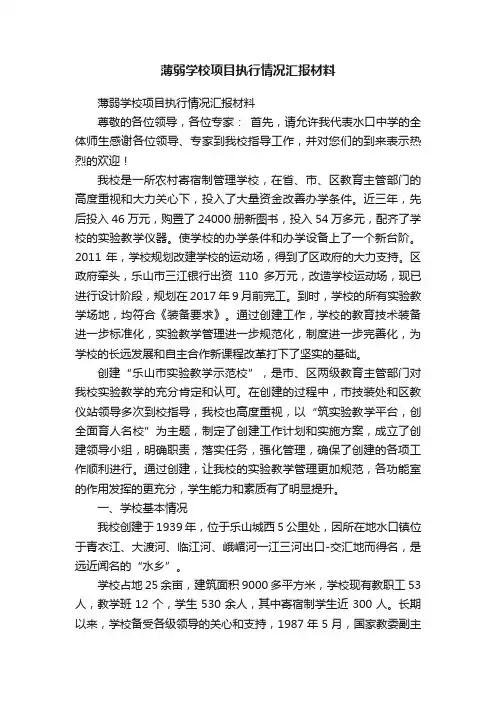 薄弱学校项目执行情况汇报材料