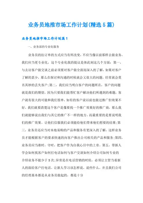 业务员地推市场工作计划(精选5篇)