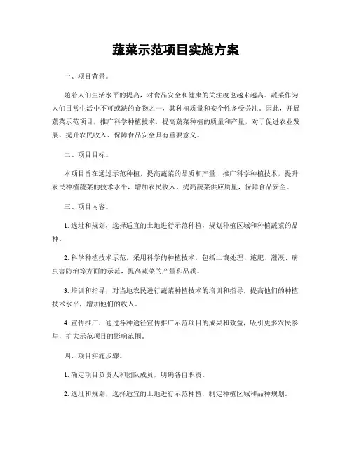 蔬菜示范项目实施方案
