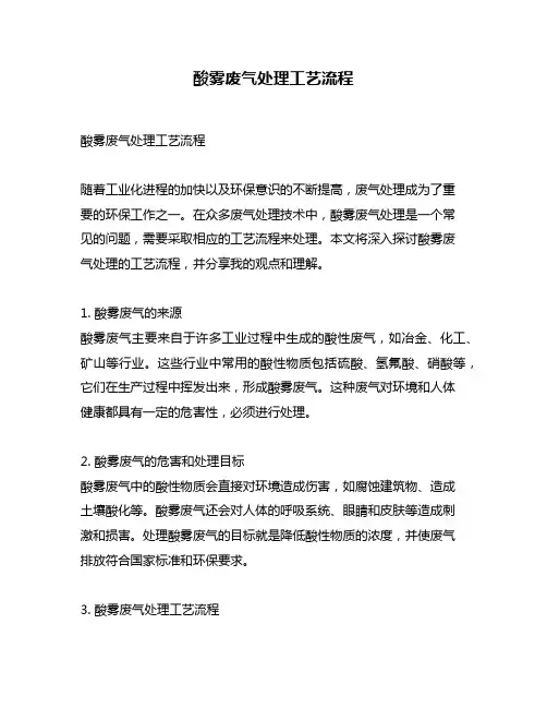 酸雾废气处理工艺流程