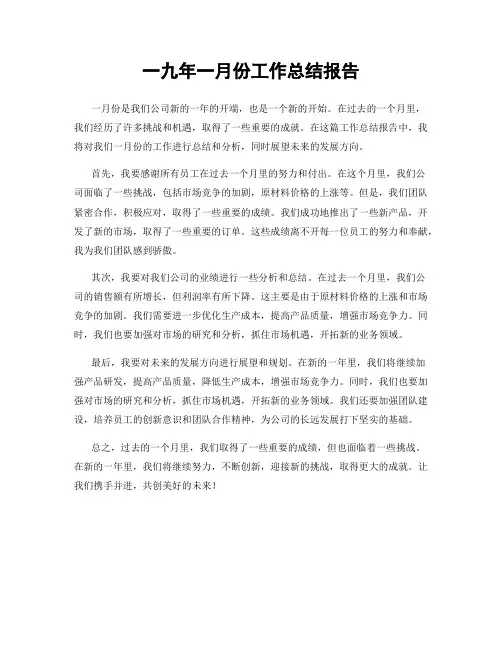 一九年一月份工作总结报告